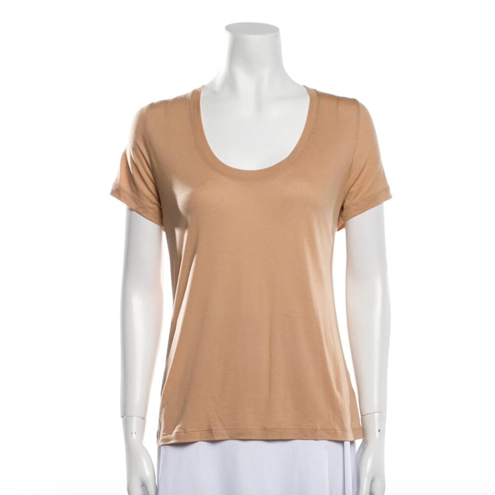 Reformation Short Sleeve Scoop Neck T-Shirt Tee Beige Tan Sand Size Medium